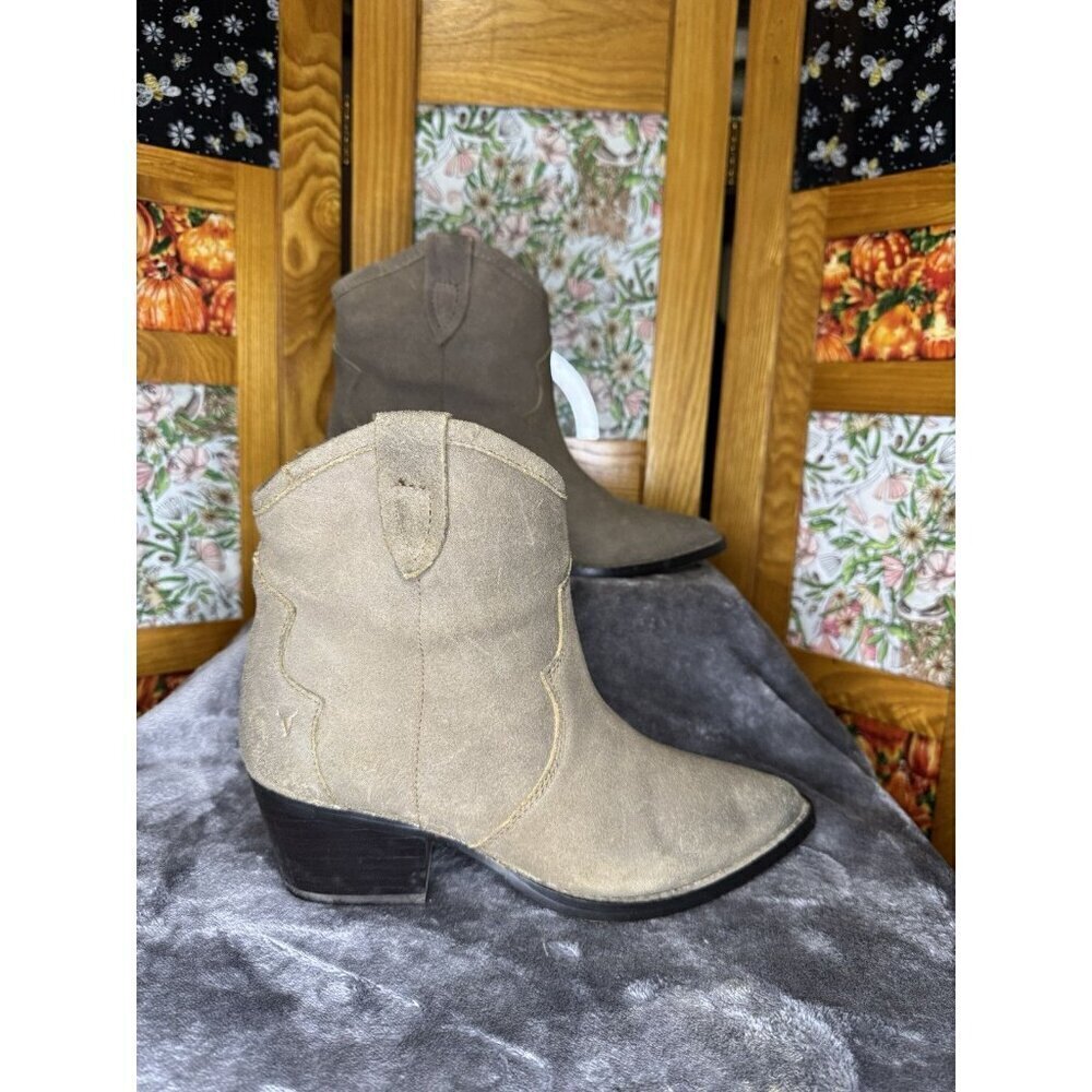 Windsor Smith Vintage Tan Suede Leather Ankle Boots Western Cowgirl Boho Sz 7